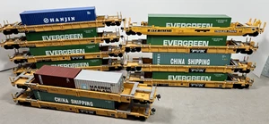 Large Lot HO TTX DTTX Intermodal Deep Well Stack Container Car Evergreen China - Picture 1 of 10