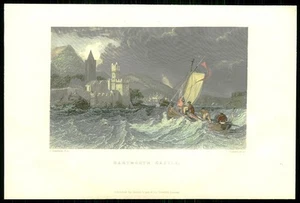 Impresión antigua original de 1830 - DEVON vista del castillo de Dartmouth color (DL2/63) - Imagen 1 de 1