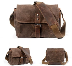 UK Vintage waterproof shockproof canvas leather trim messenger bag DSLR camera - Picture 1 of 14