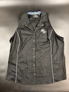Harley Davidson Genuine Motorclothes Snap Collared Vest womens 2XL black blue - Picture 1 of 5