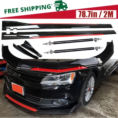 For Volkswagen EOS 2007-2016 Front Bumper Lip Splitter Spoiler Glossy Black +Red - Image 1 of 4