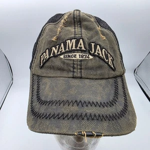 Panama Jack Mens One Size Gray Black Distressed Mesh Trucker Hat Adjustable - Picture 1 of 9