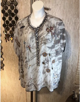 Johnny Was Silk Embroidered Shirt - Image 1 of 4