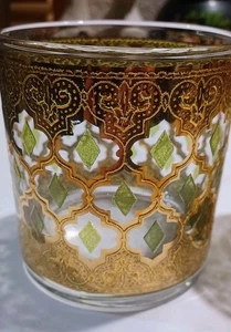 2 Vintage Culver Valencia Cocktail Gläser MCM 22K Gold Grün Diamant Steine 3,5" - Bild 1 von 5