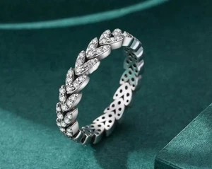 Round Lab Created Diamond Stunning Eternity Band Ring 14K White Gold Plated - Picture 1 of 4