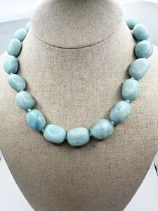 GSJ 925 Sterling Silver Amazonite Chunky Beaded Necklace 19” - Picture 1 of 9