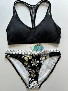 SUNSEEKER BLACK PRINT BIKINI UK 14 BOTTOMS UK 16C/D TOP BNWT - Picture 1 of 4