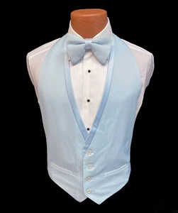 Men's Vintage 1970's Light Blue Tuxedo Vest with Matching Bow Tie Size Medium - Picture 1 of 2