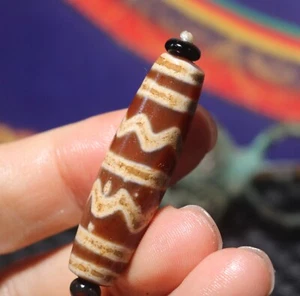 Energie Tibetische Spitze Alt Achat Rote Farbe Wasserwelle dZi Perle Anhänger Amulett 44mm - Bild 1 von 8