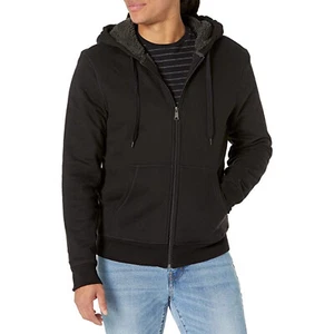 Men's Sherpa Lined Full-Zip Hooded Fleece Sweatshirt Black Medium - Picture 1 of 6