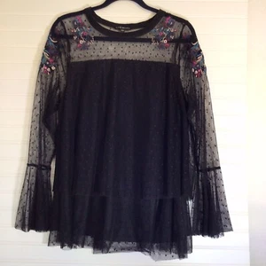 Lane Bryant 14/16Womens Top Black Tulle Floral Embroider Fairycore Gothic Blouse - Picture 1 of 10