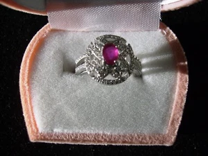 Ruby Cubic Zirconia Sterling Silver Ring Size 5.5 - Picture 1 of 2