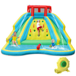 Inflatable Jumping Castle Water Slide Splash Pool w/Climbing Wall Double Slides