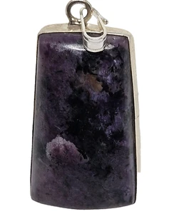 Natural Charoite Gemstone Pendant 925 Bail Purple 6g Long Square 28x18x3mm NEW - Picture 1 of 13