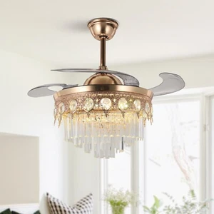 42in Luxury Crystal Chandelier Reversible Ceiling Fan w/Remote 3-Colors 6-Speeds - Picture 1 of 17