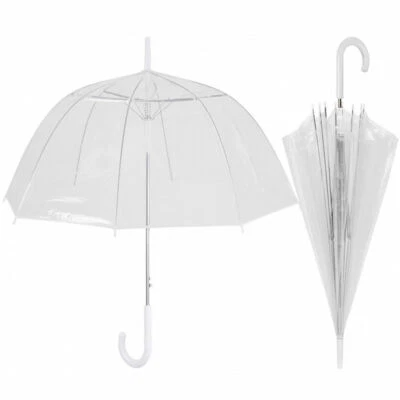 OMBRELLO SPOSA TRASPARENTE MANIGLIA BIANCA BIANCO AUTOMATICO UMBRELLA PIOGGIA - Immagine 1 di 3
