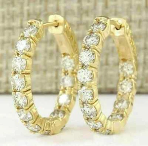 2Ct Round Lab-Created Diamond Huggie Hoop Earrings Solid 14K Yellow Gold Finish - Picture 1 of 5