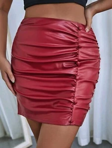 Women Leather High Waist Short Skirt Front Ruched Brand New PU Skirt for Ladies. - Picture 1 of 5