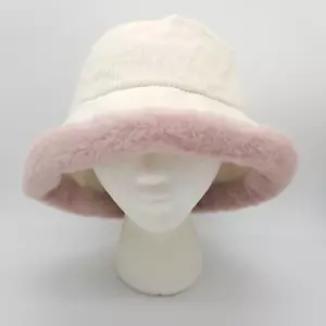 Sombrero Cloche Cubo Pescador Piel Sintética Rosa Pana Blanco Crema Cálido Invierno - Imagen 1 de 8