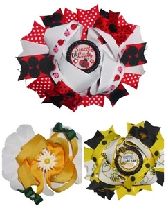 NEW Girls 5-inch Hair Bow Clip Ladybug Bee Daisy - Picture 1 of 4