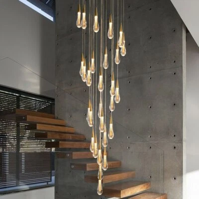 crystal pendant light chandelier stair rain drop led ceiling lamp dining room - Image 1 of 4
