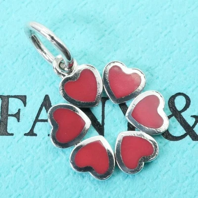 Tiffany & Co. Esmalte Rojo Corazón Flor Plata Esterlina Dije Colgante Top Y7 Foto 1 de 4