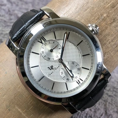 Lucien Piccard Men LP-40026 Dress Black Leather Quartz Analog 45mm Watch 8 1/4" - Image 1 of 4