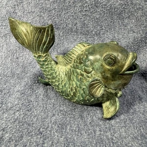 Vintage Bronze Koi Fish Figurine Open Mouth Sculpture Green Patina MCM - Picture 1 of 4