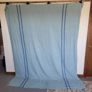 New Sears Vtg Chenille Bedspread Light Blue with Dark Blue Stripes - Picture 1 of 5
