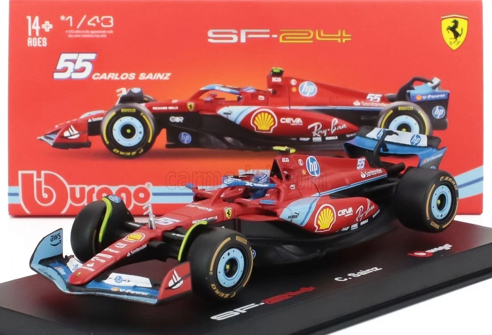 Bburago 1/43 Carlos Sainz #55 Scuderia Ferrari SF-24 F1 Miami GP 2024 w/ Case