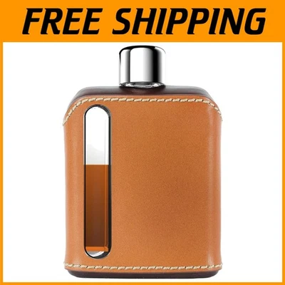 Frasco de uísque durável em couro escuro e marrom - Imagem 1 de 4