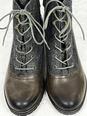 Ботинки женские Aetrex Skyler на шнуровке 9,5 коричневые кожаные верхние серые твидовые на шнуровке - Изображение 1 из 4