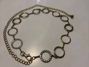 WOMEN'S FASHION METALLIC GOLDTONE CIRCLE CHAIN BELT MED-LARGE WAIST HIP BODY - Picture 1 of 6