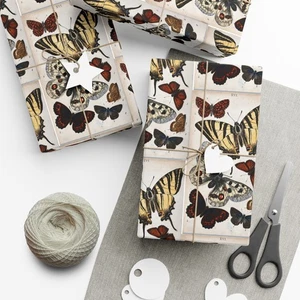 Vintage Inspired Butterfly Cottagecore Ephemeral Gift Wrap Paper Eco-Friendly - Picture 1 of 25
