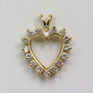 14K Yellow Gold .48 cttw Diamond Heart Vintage Pendant - No Chain - Picture 1 of 5