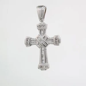 Religious Diamond Cross Pendant 14K White Gold 1.00 TW Diamonds 1.75" Estate - Picture 1 of 10