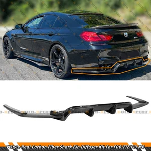 V Style Carbon Fiber Rear Diffuser W/ Extension For 2012-2018 BMW F06 F12 F13 M6 - Picture 1 of 7