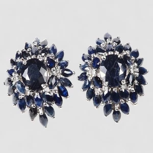Pendientes Estate enchapados en oro blanco de plata de ley 925 hechos a mano con zafiro azul - Imagen 1 de 9