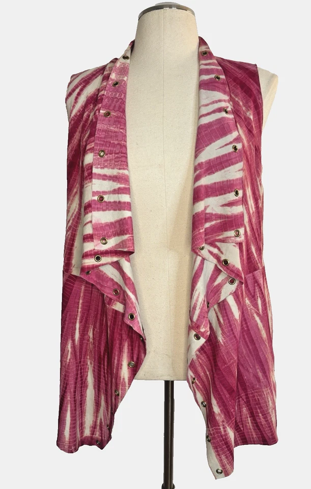 Michael Kors Pink White Suede Grommet Trim Open Front Draped Vest Sz M EUC - Image 1 of 4