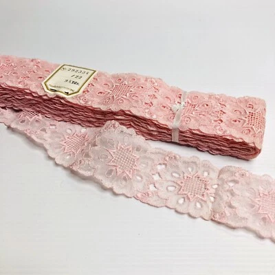 Vintage Lace Trim Pink Floral Edging Swiss Ribbon Decorative Wedding Fabric - image 1 of 4