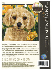 Dimensions Puppy Mischief Needlepoint Kit 5" X 5" Flowers Garden 7231