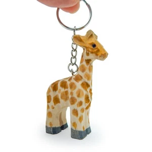 Jirafa Safari Zoo Llavero Anillo Clip Dije Miniatura Madera Mini Figura - Imagen 1 de 5