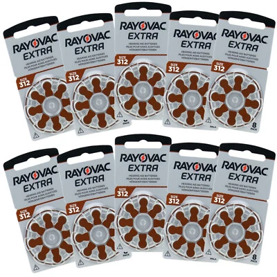 80 x Rayovac AC312 ZA312 BROWN Hearing Aid Batteries 312 312au PR41 V312 DA312