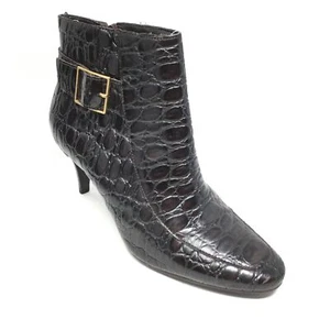 Women's Talbots Ankle Boots Booties Shoes Size 7.5 B Brown Croc Embossed AG11 - Picture 1 of 11