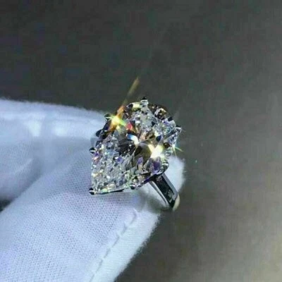 4.50 Ct Pear Cut Solitaire Diamond Wedding Engagement Ring 14K White Gold Over - Image 1 of 4