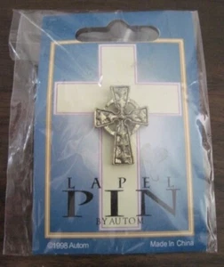 Ornate Silver Metal Cross Lapel Pin NEW in Package! - Picture 1 of 1