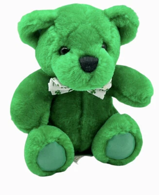 First Main Green Teddy Bear Plush 6 inc Lucky 3 Leaf Clover Bow Tie St Patrick - Image 1 of 4