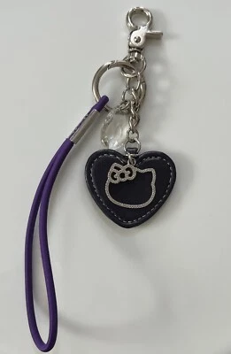 Кожаный сердце брелок для ключей кольцо для ключей фиолетовый серебристый тон Kitty сумка подвеска эластичный ремешок - Изображение 1 из 4