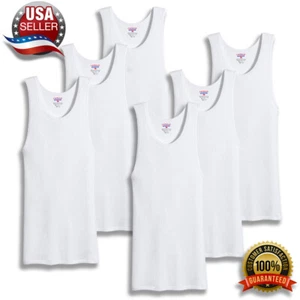 6 Pack - Men's White A-Shirts 100% Cotton Ribbed Tank Top Undershirt Wife Beater - Picture 1 of 2