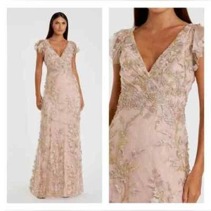 Mac Duggal 68192 Pink Embroidered Applique Wrap Over Flutter Sleeve Gown Sz 8 - Picture 1 of 9